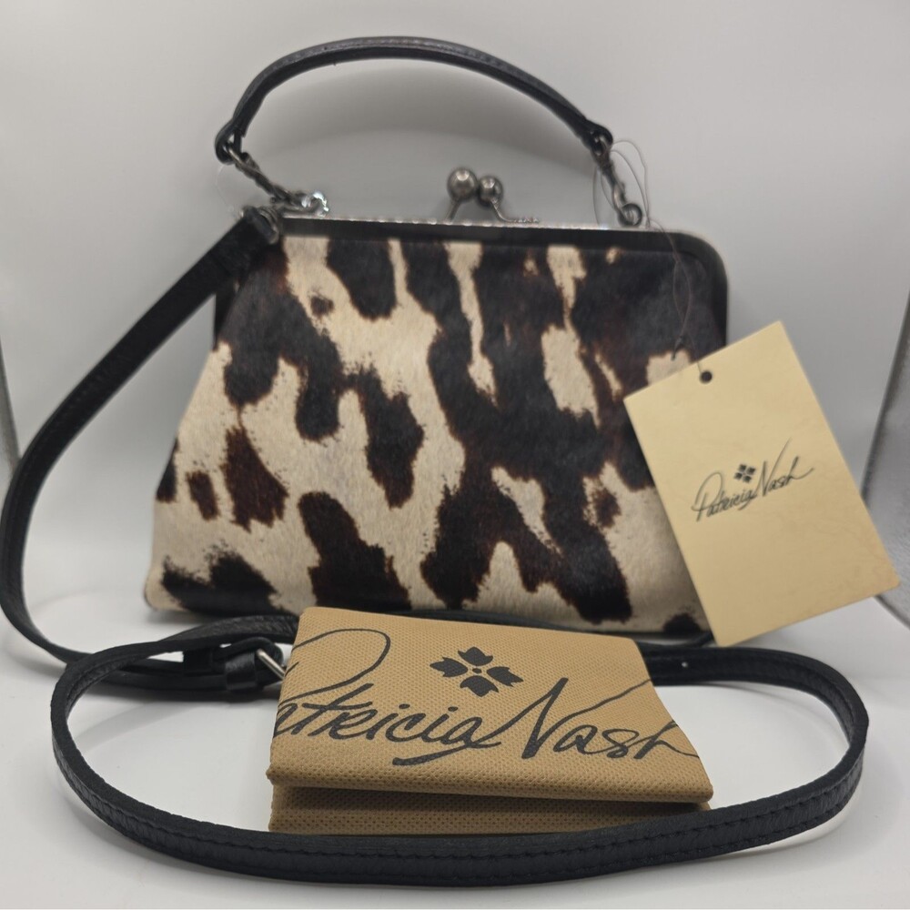 Patricia Nash Black/White Animal Print Kisslock Crossbody Bag Medium, new